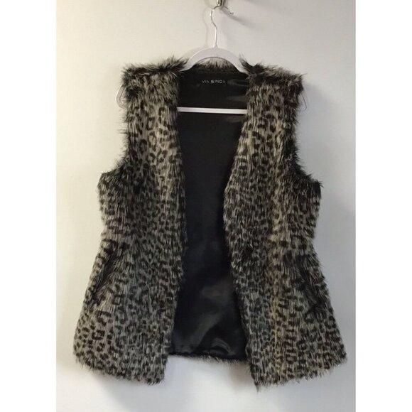 Womens Via Spiga Vest Size M/L Front Pockets Zippered Imitation Fur 🤩 - Picture 2 of 6
